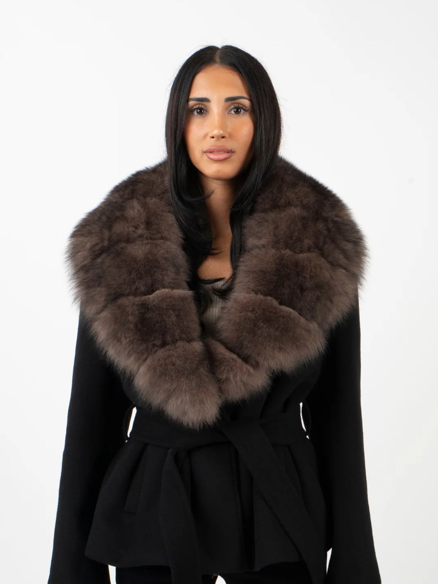 MANTEAU COL FOURRURE VERA — coloris Noir